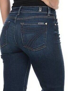 7 for All Mankind Dojo Medium Wash Mid Rise Trouser Flare Jeans Sz 26 x 34